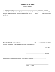 Amendment Certification Form - Bylaws (Board Vote) - Idaho