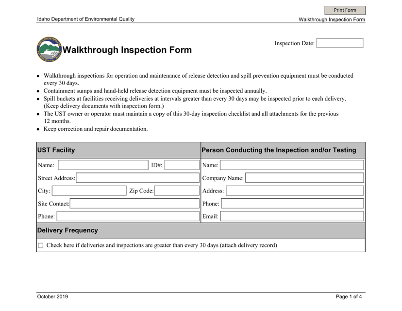 Walkthrough Inspection Form - Idaho Download Pdf