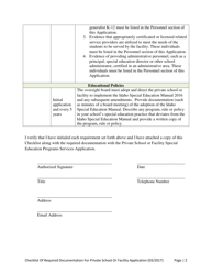 Private School or Facility Application Checklist of Required Documentation - Idaho, Page 2