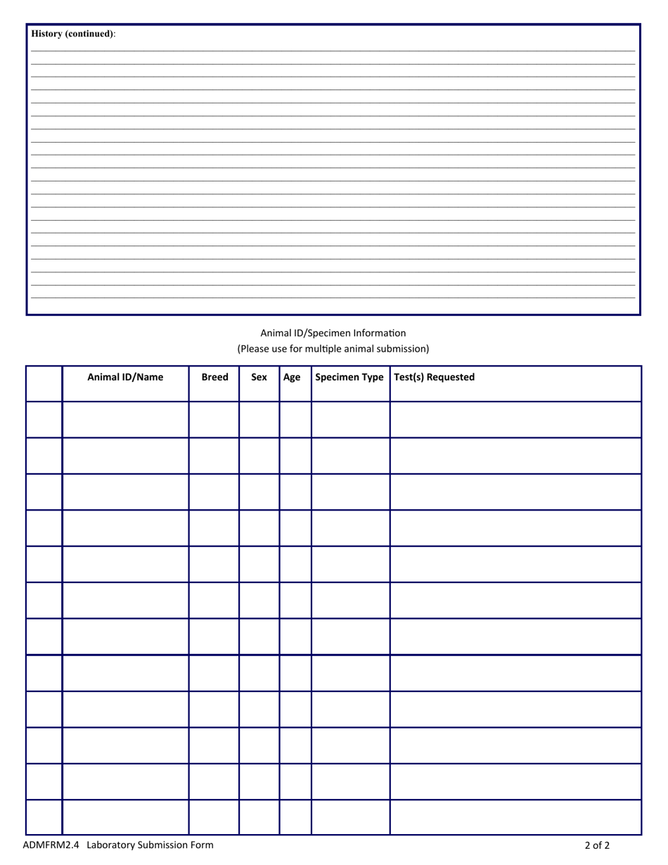 Form ADMFRM2.4 Animal Health Lab Submission Form - Idaho, Page 2