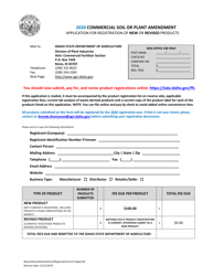 Commercial Soil or Plant Amendment Application for Registration of New or Revised Products - Idaho