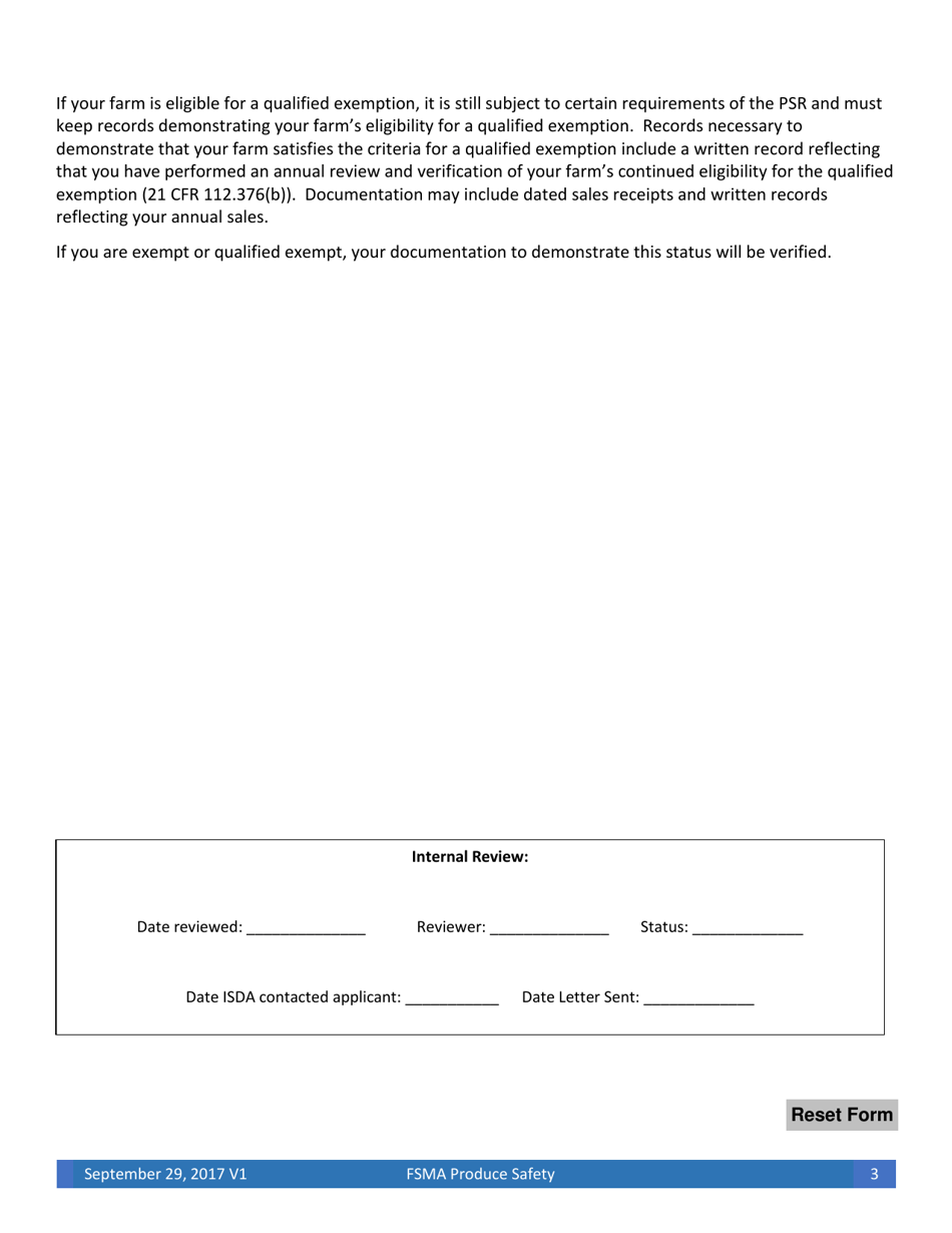 Idaho State Department of Agriculture (Isda) Voluntary Verification Form for Exemption From the Food Safety Modernization Acts Produce Safety Rule - Idaho, Page 3
