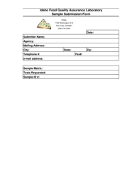 Document preview: Idaho Food Quality Assurance Laboratory Sample Submission Form - Idaho