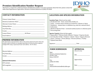Document preview: Premises Identification Number Request - Idaho