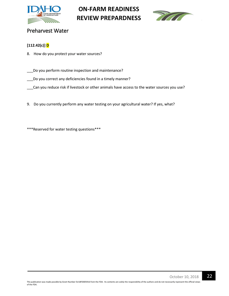 On-Farm Readiness Review Preparedness Worksheet - Idaho, Page 22