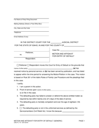 Form CAO FL7-6 &quot;Motion and Affidavit for Entry of Default&quot; - Idaho