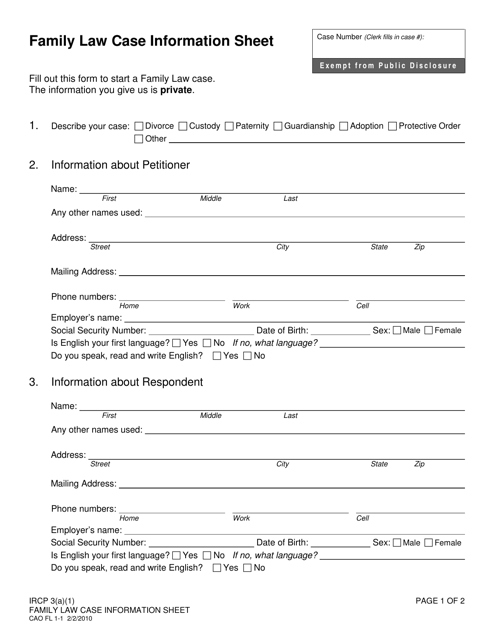 Form CAO FL1-1  Printable Pdf