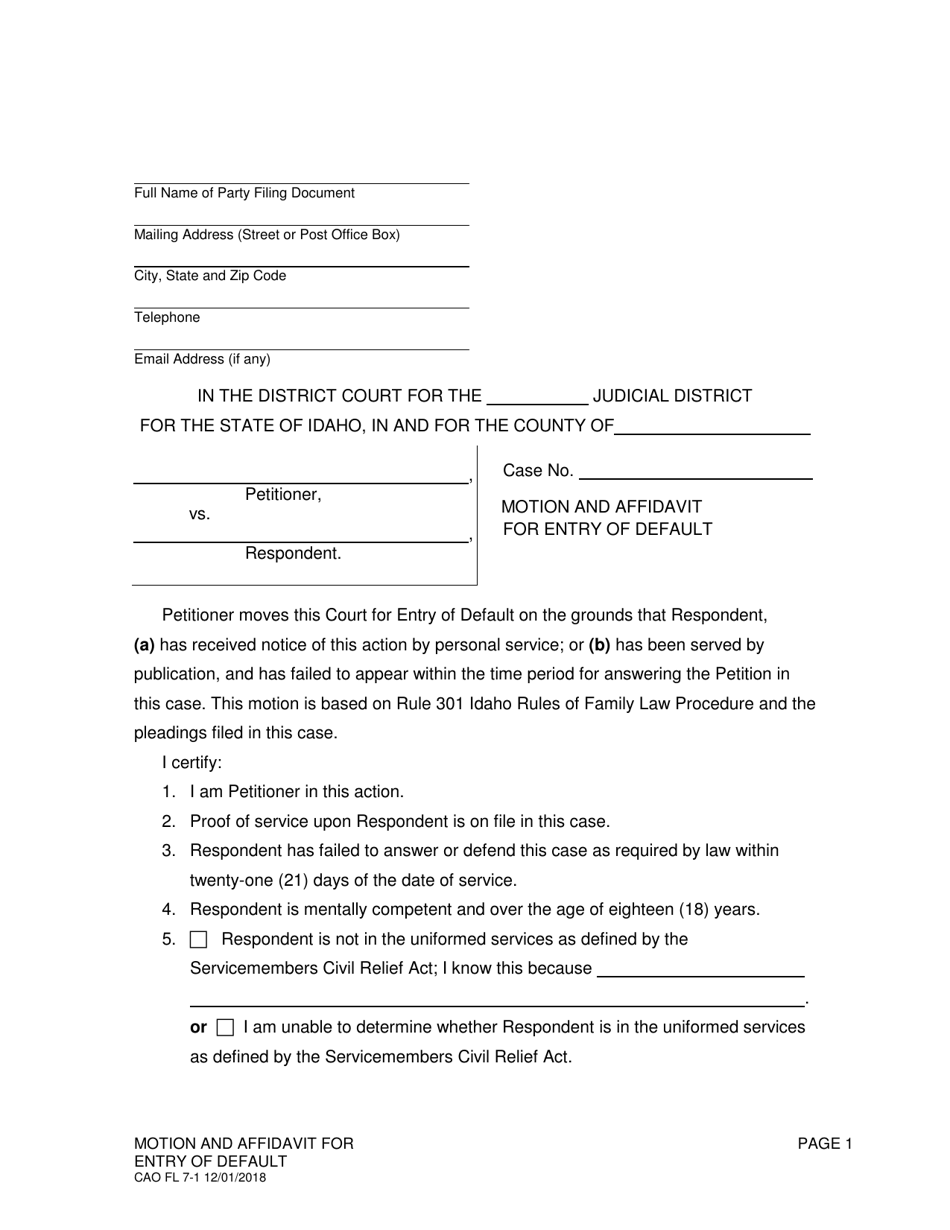 Form CAO FL71 Fill Out, Sign Online and Download Printable PDF