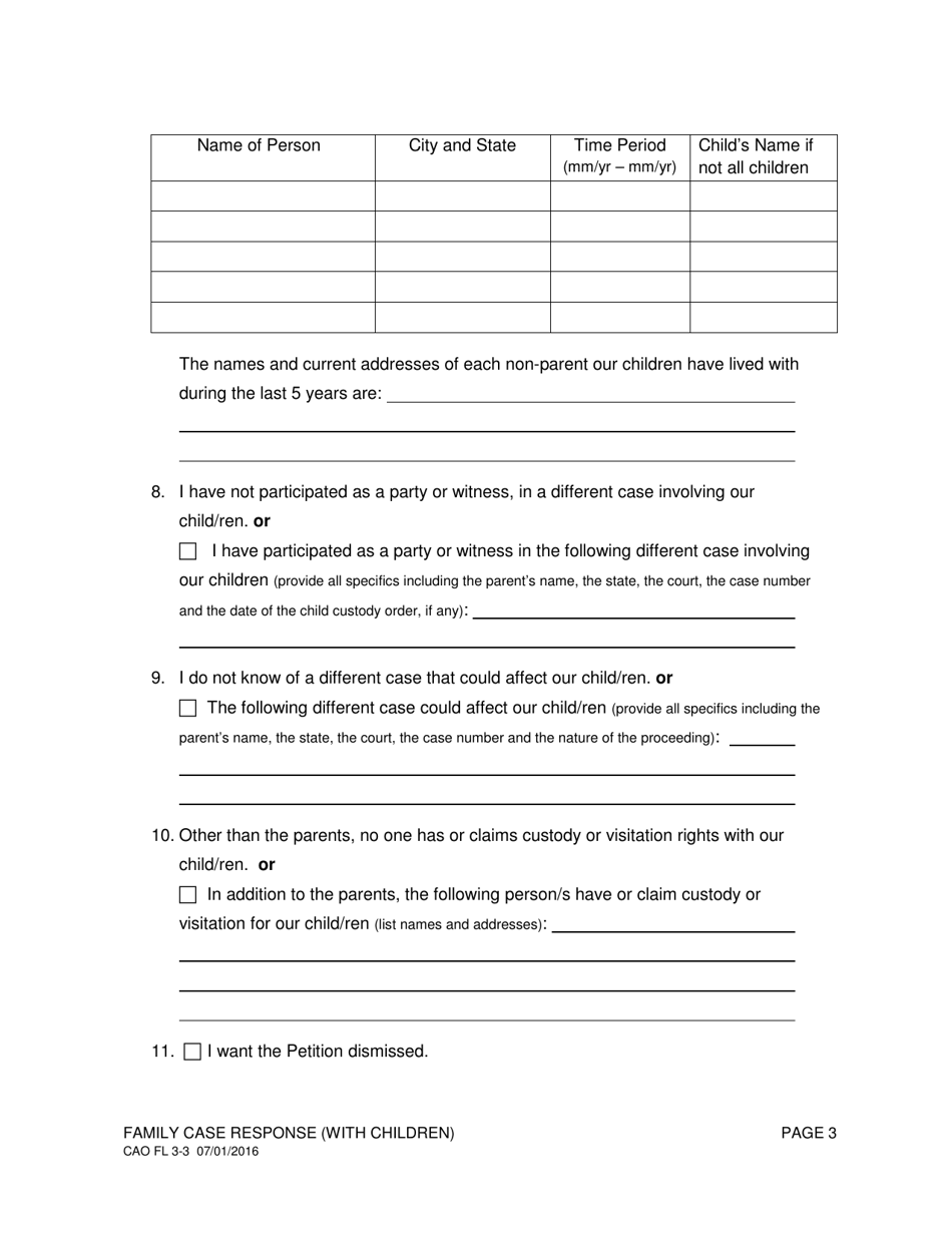 Form CAO FL3-3 Family Case Response (With Children) - Idaho, Page 3