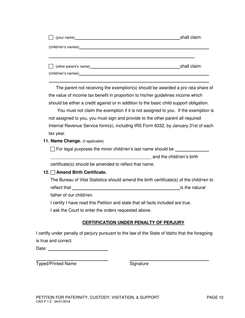 Form Cao P1-2 - Fill Out, Sign Online And Download Printable Pdf, Idaho 