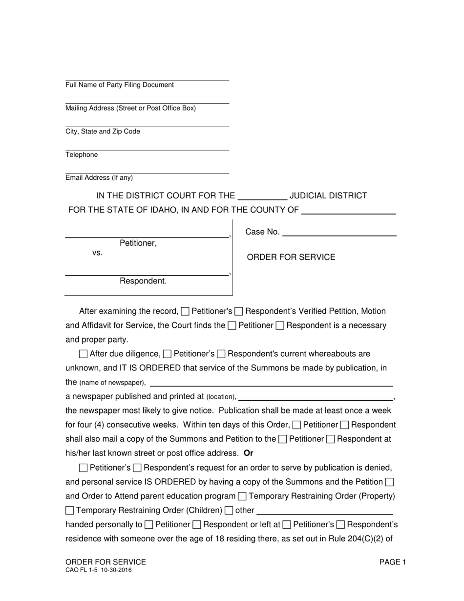 Form CAO FL1-5 Order for Service - Idaho, Page 1