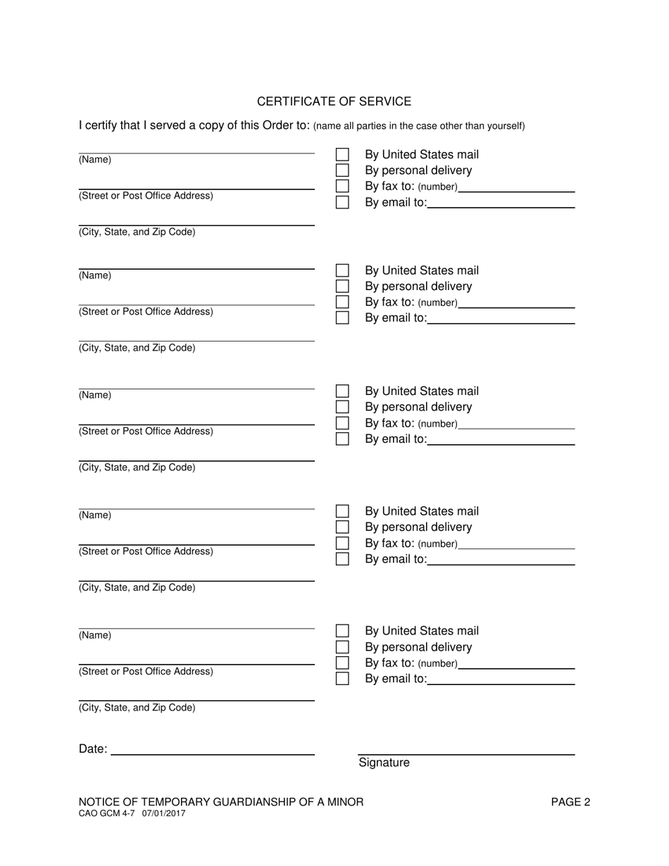 Form CAO GCM4-7 Notice of Temporary Guardianship of a Minor - Idaho, Page 2