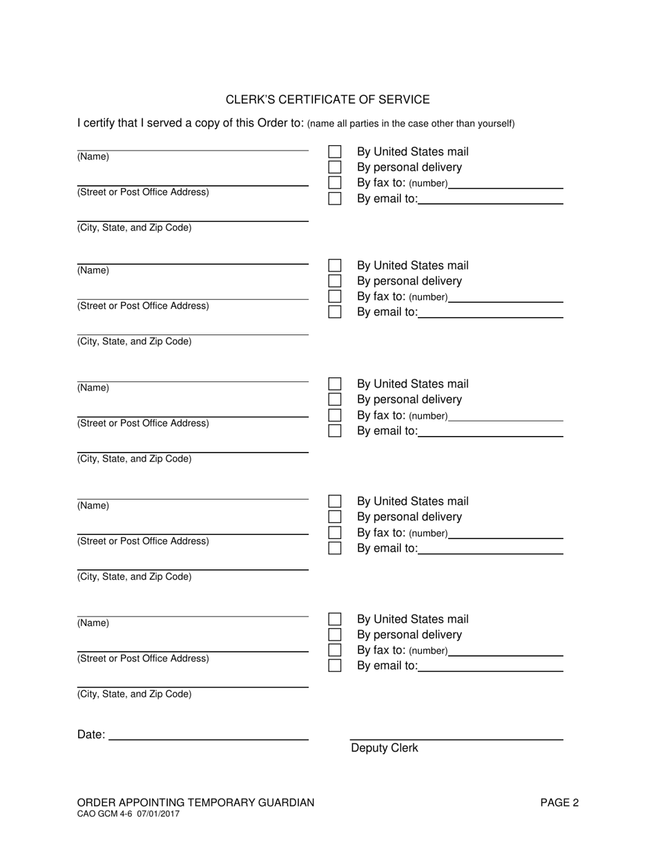 Form CAO GCM4-6 Order Appointing Temporary Guardian - Idaho, Page 2