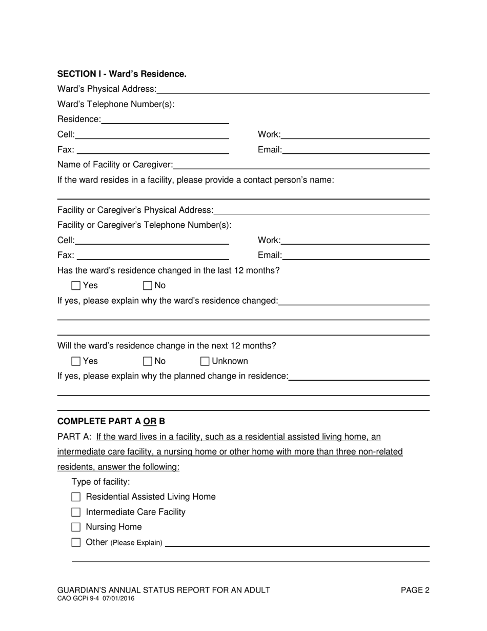 Form CAO GCPi9-4 Guardians Annual Status Report for an Adult - Idaho, Page 2