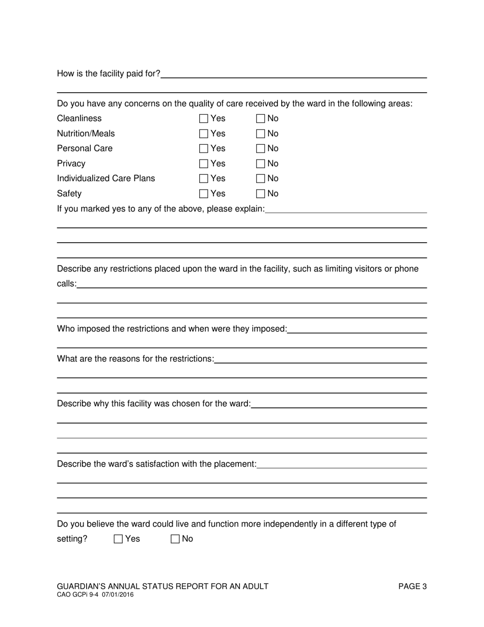 Form CAO GCPi9-4 Guardians Annual Status Report for an Adult - Idaho, Page 3