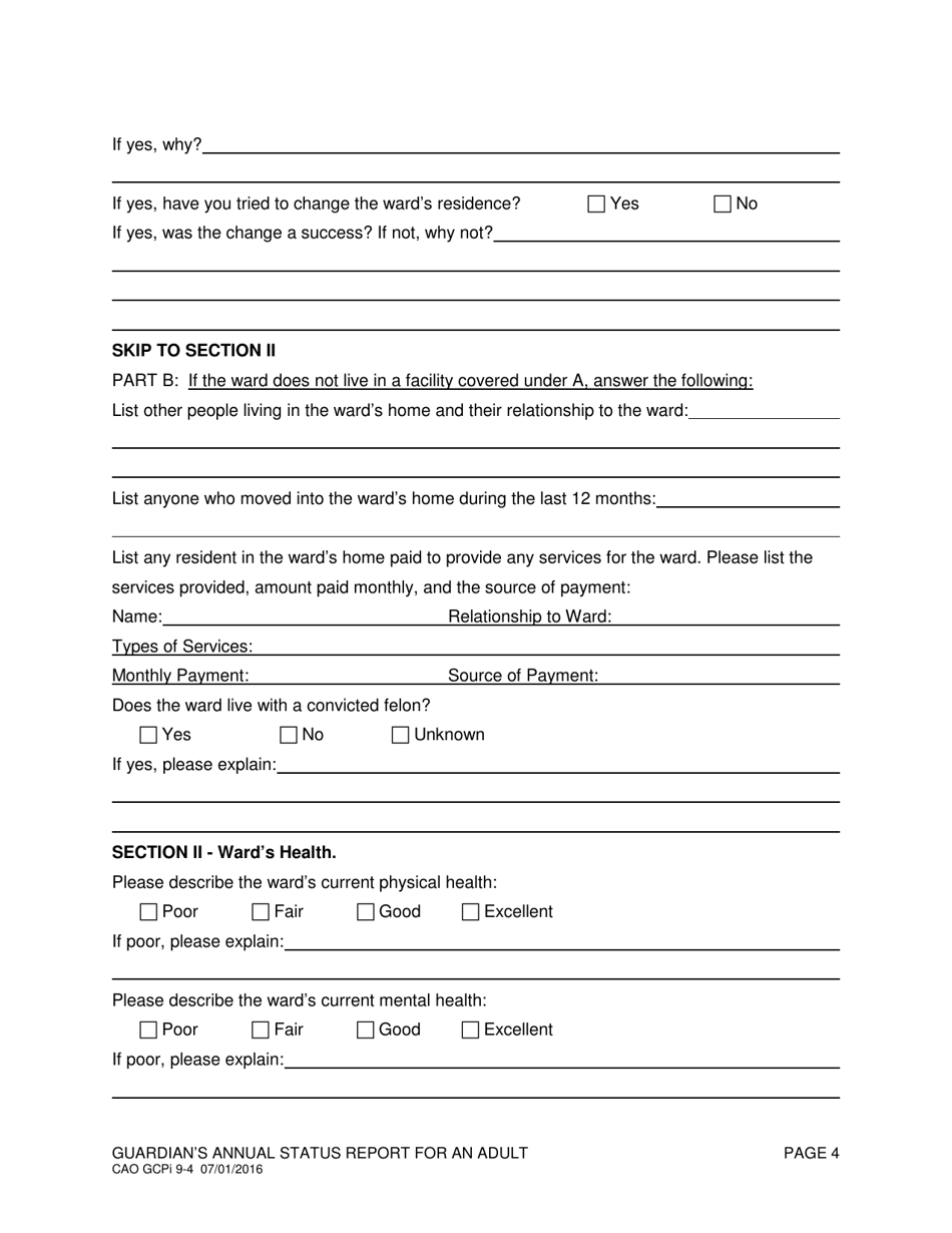 Form CAO GCPi9-4 Guardians Annual Status Report for an Adult - Idaho, Page 4