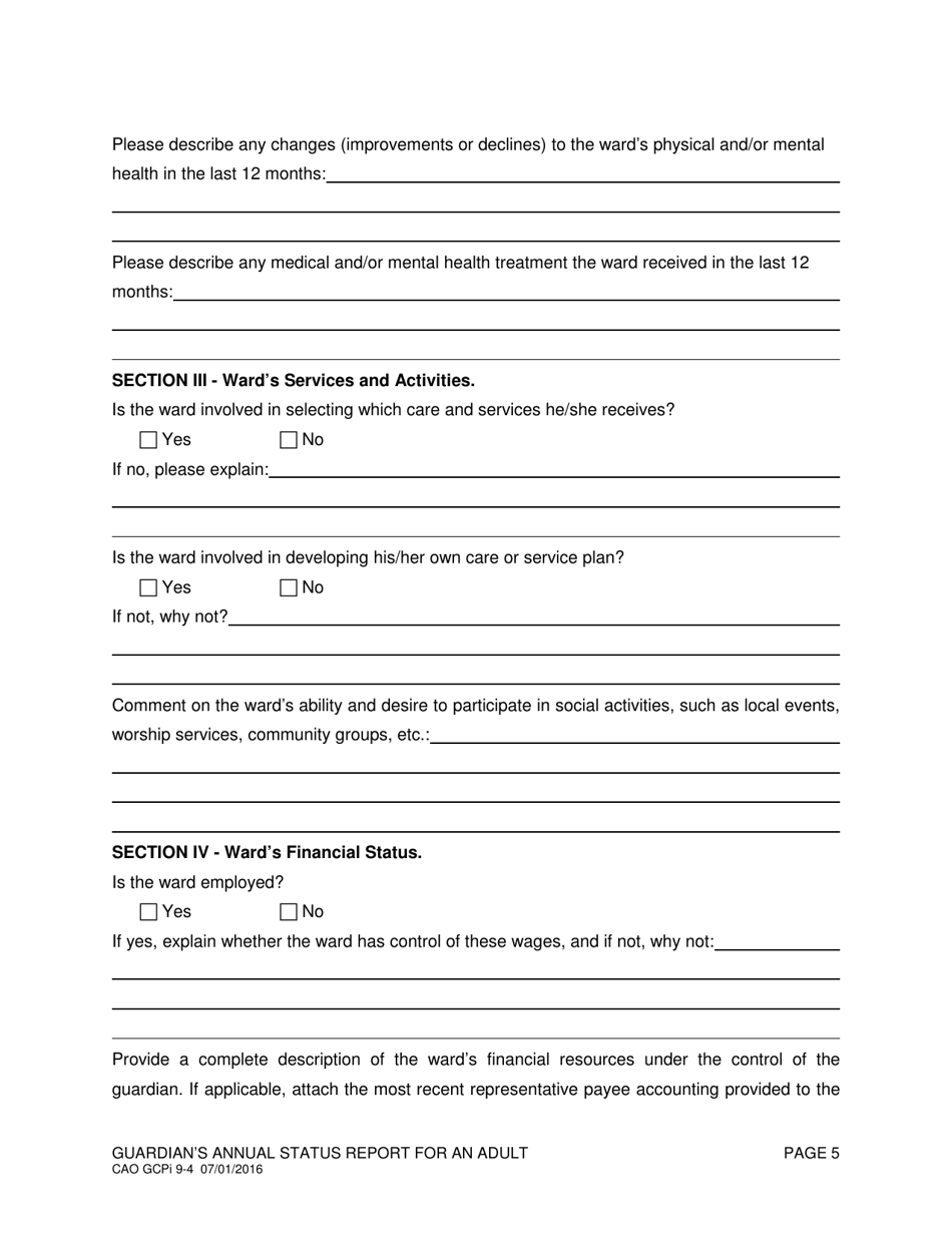 Form CAO GCPi9-4 Guardians Annual Status Report for an Adult - Idaho, Page 5