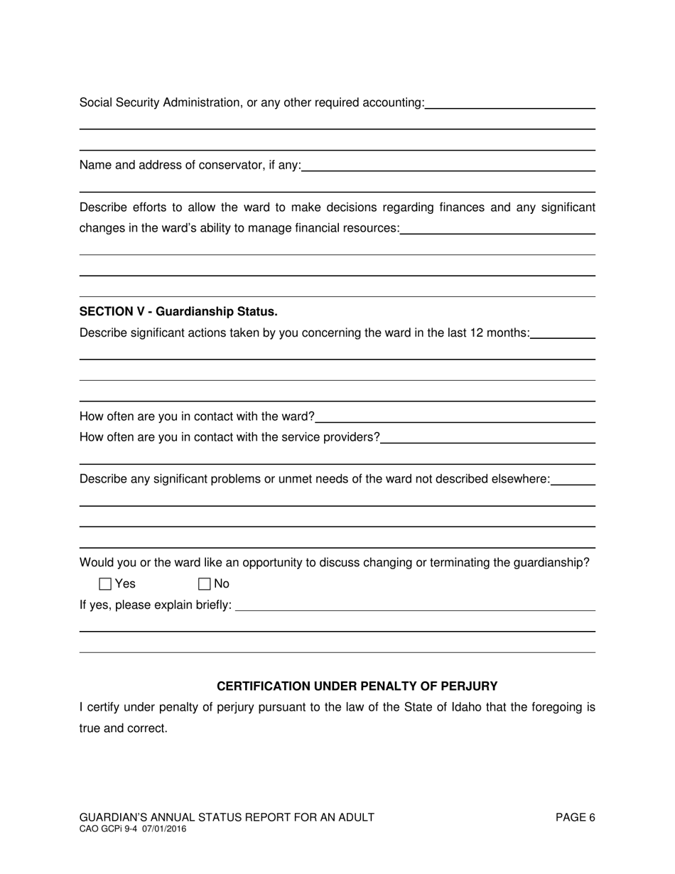 Form CAO GCPi9-4 Guardians Annual Status Report for an Adult - Idaho, Page 6