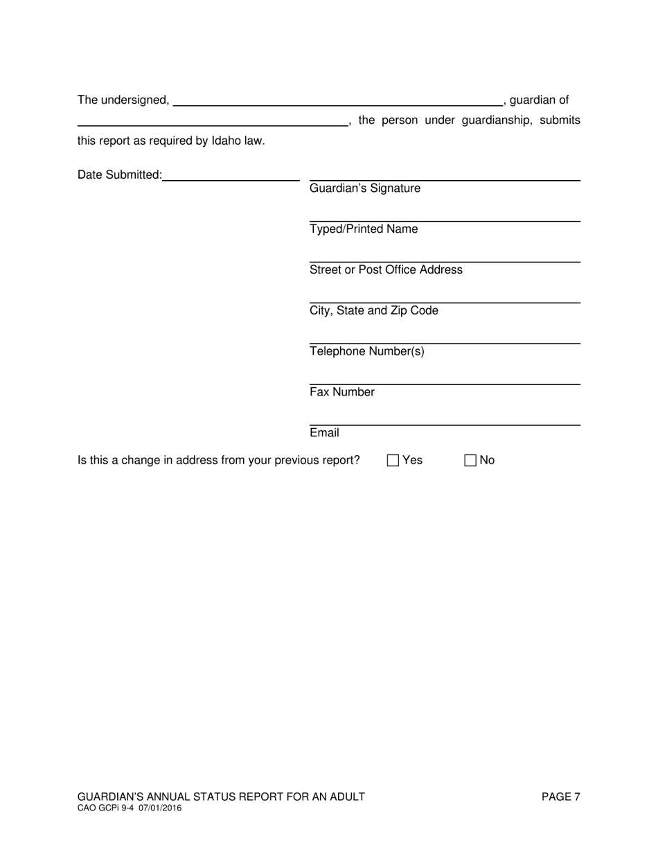 Form CAO GCPi9-4 Guardians Annual Status Report for an Adult - Idaho, Page 7