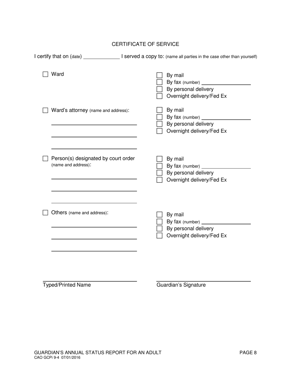 Form CAO GCPi9-4 Guardians Annual Status Report for an Adult - Idaho, Page 8
