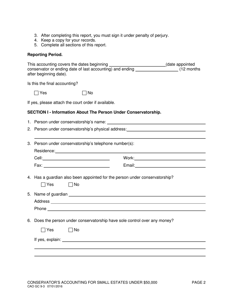 Form CAO GC9-3 Conservators Accounting for Small Estates Under $50,000 - Idaho, Page 2