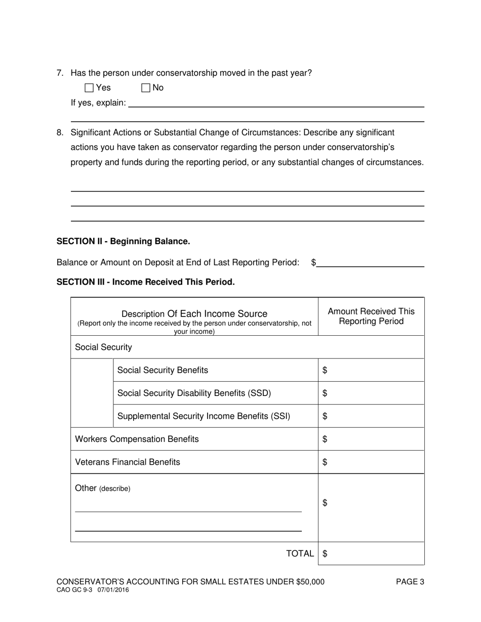 Form CAO GC9-3 Conservators Accounting for Small Estates Under $50,000 - Idaho, Page 3