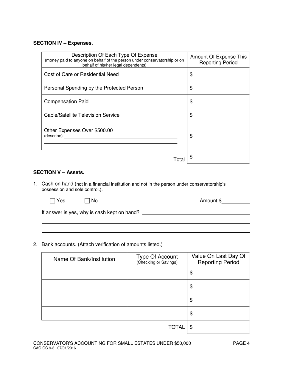 Form CAO GC9-3 Conservators Accounting for Small Estates Under $50,000 - Idaho, Page 4
