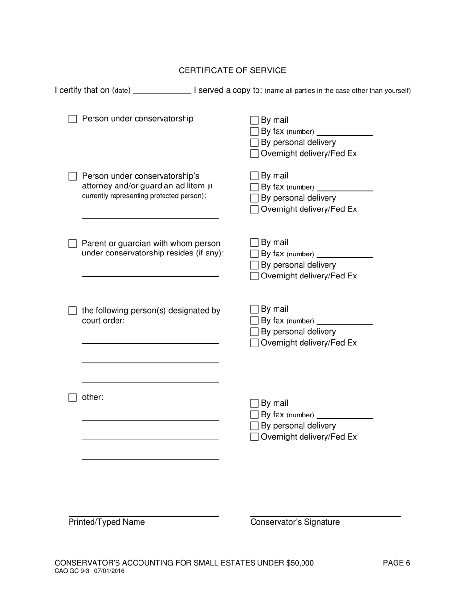 Form CAO GC9-3 Conservators Accounting for Small Estates Under $50,000 - Idaho, Page 6
