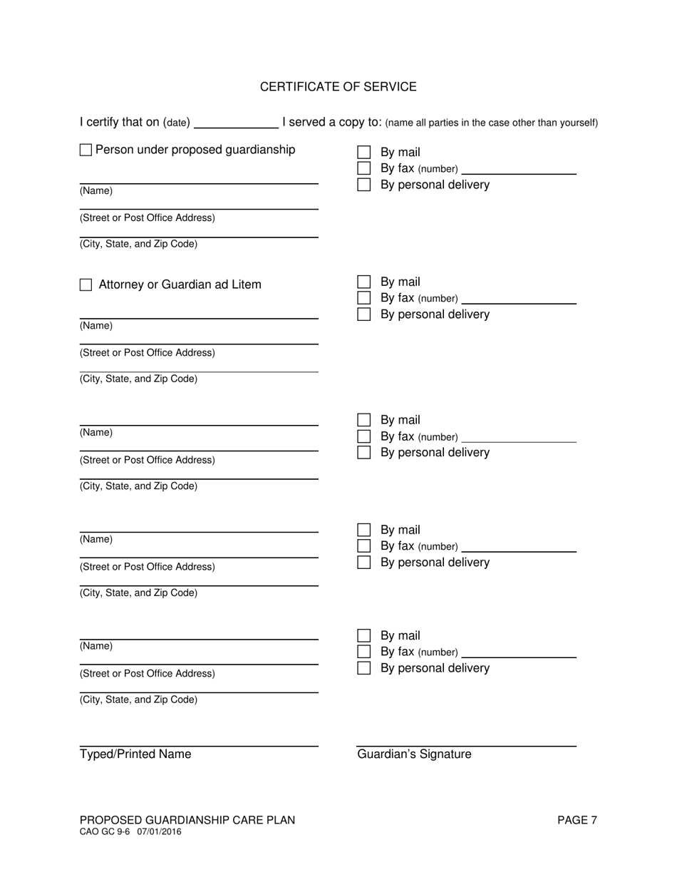 Form CAO GC9-6 Proposed Guardianship Care Plan - Idaho, Page 7