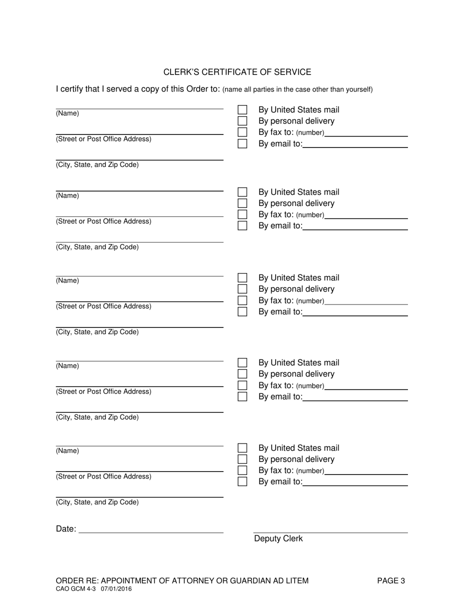 Form CAO GCM4-3 Order Re: Appointment of Attorney or Guardian Ad Litem - Idaho, Page 3
