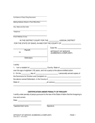 Document preview: Form CAO UD2-1 Affidavit of Service (Summons & Complaint) - Idaho