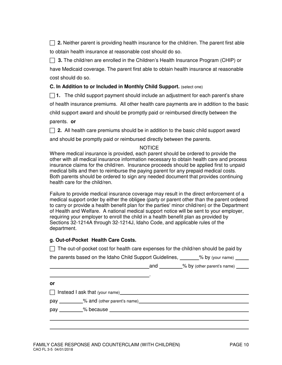 Form CAO FL3-5 Family Case Response and Counterclaim (With Children) - Idaho, Page 10