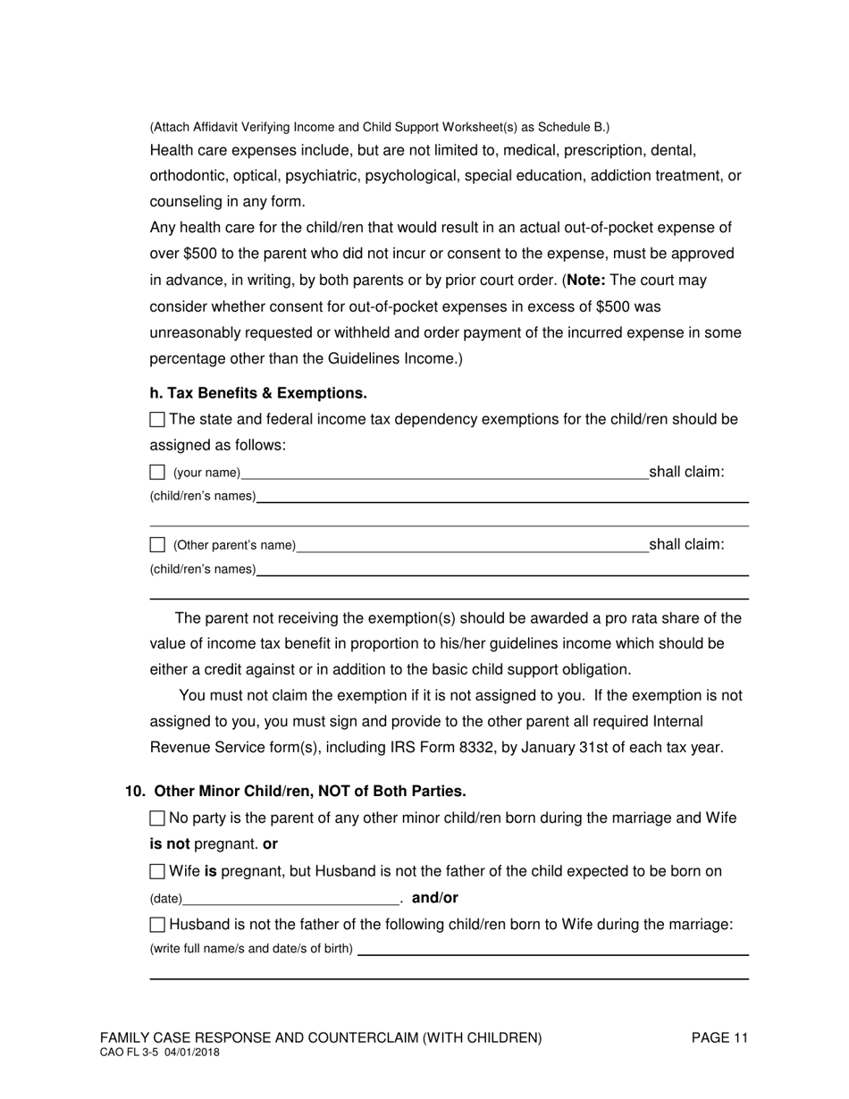 Form CAO FL3-5 Family Case Response and Counterclaim (With Children) - Idaho, Page 11