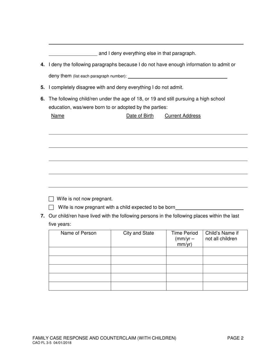 Form CAO FL3-5 Family Case Response and Counterclaim (With Children) - Idaho, Page 2