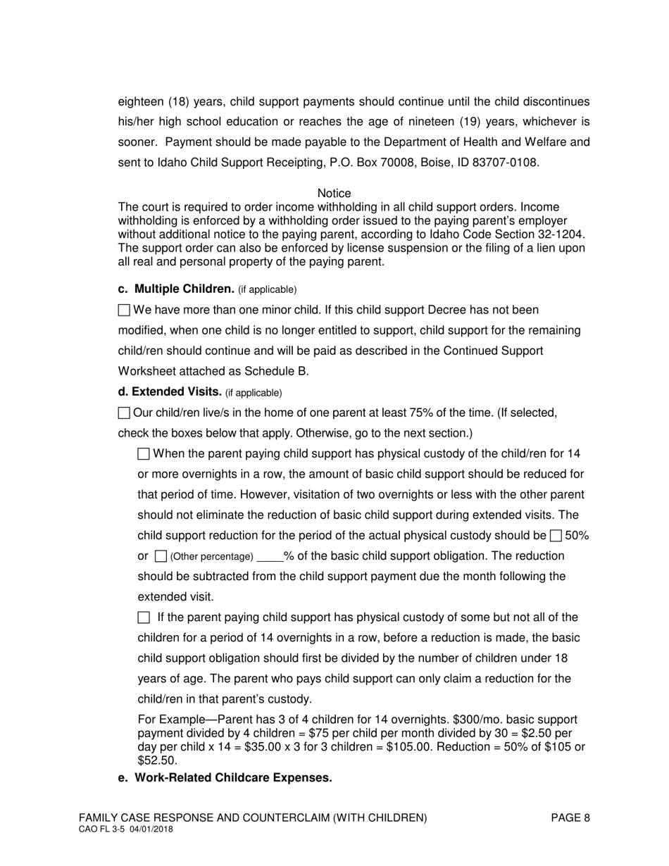Form CAO FL3-5 Family Case Response and Counterclaim (With Children) - Idaho, Page 8