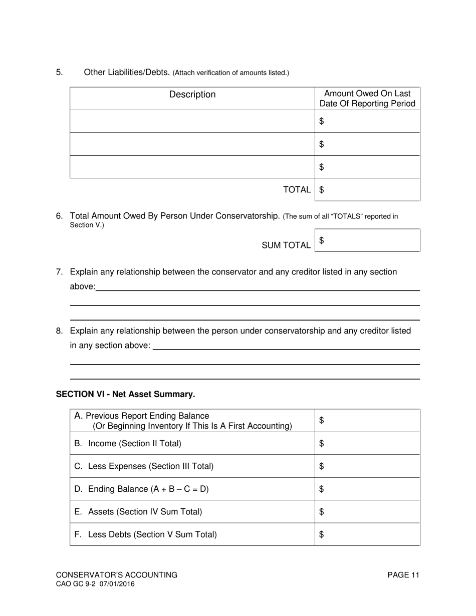 Form CAO GC9-2 Conservators Accounting - Idaho, Page 11
