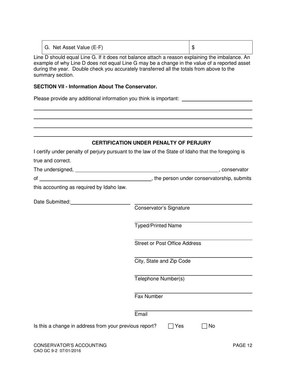Form CAO GC9-2 Conservators Accounting - Idaho, Page 12