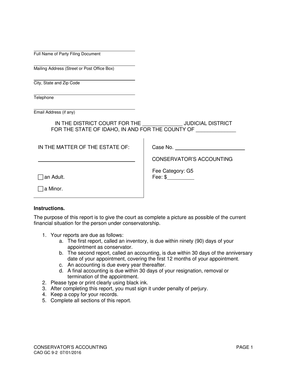 Form CAO GC9-2 Conservator's Accounting - Idaho, Page 1