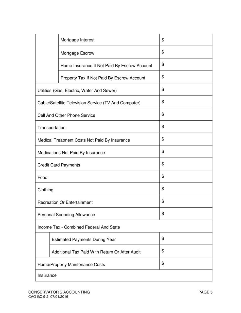 Form CAO GC9-2 Conservators Accounting - Idaho, Page 5