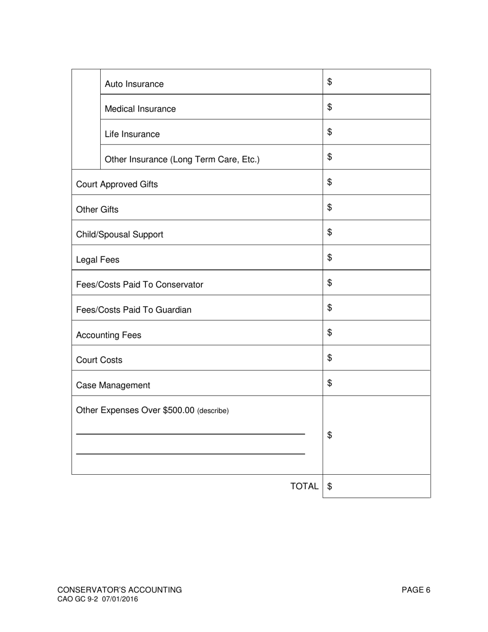 Form CAO GC9-2 Conservators Accounting - Idaho, Page 6