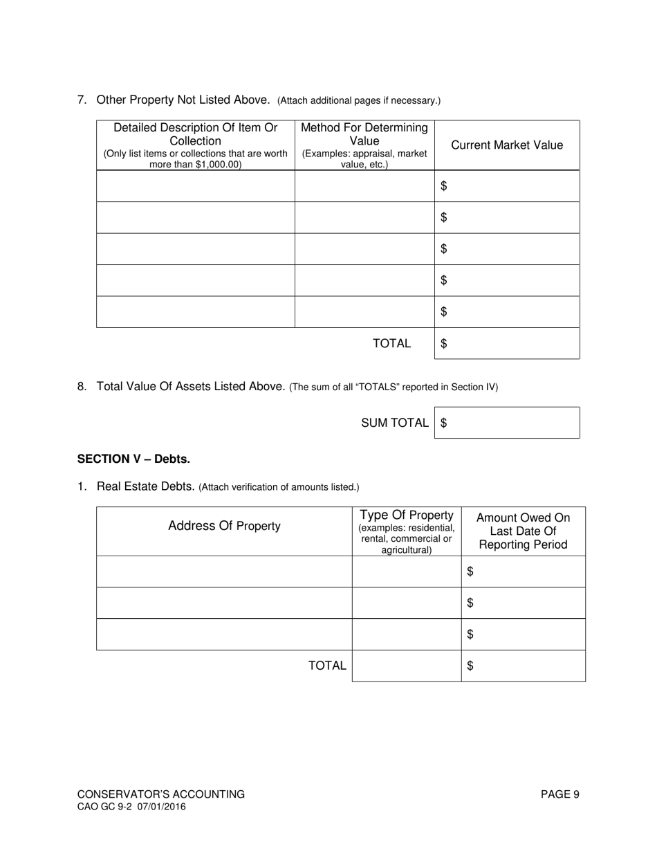 Form CAO GC9-2 Conservators Accounting - Idaho, Page 9