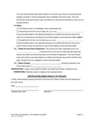 Form CAO D1-5 Petition for Divorce: With Minor Children - Idaho, Page 10