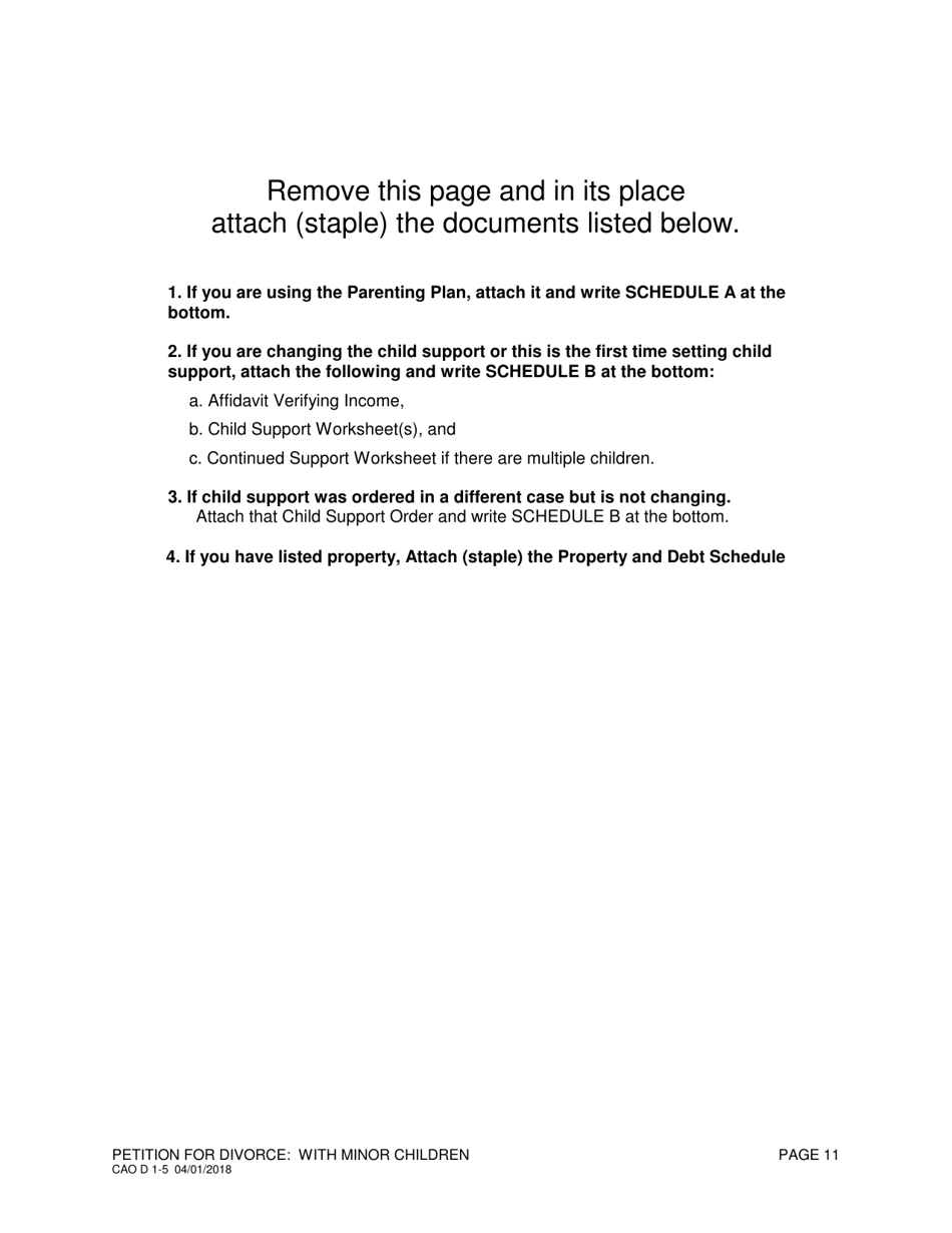 Form CAO D1-5 Petition for Divorce: With Minor Children - Idaho, Page 11