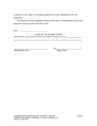 Form CAO FD1-2 &quot;Summons for Possession of Property Held by Forcible Detainer&quot; - Idaho, Page 2