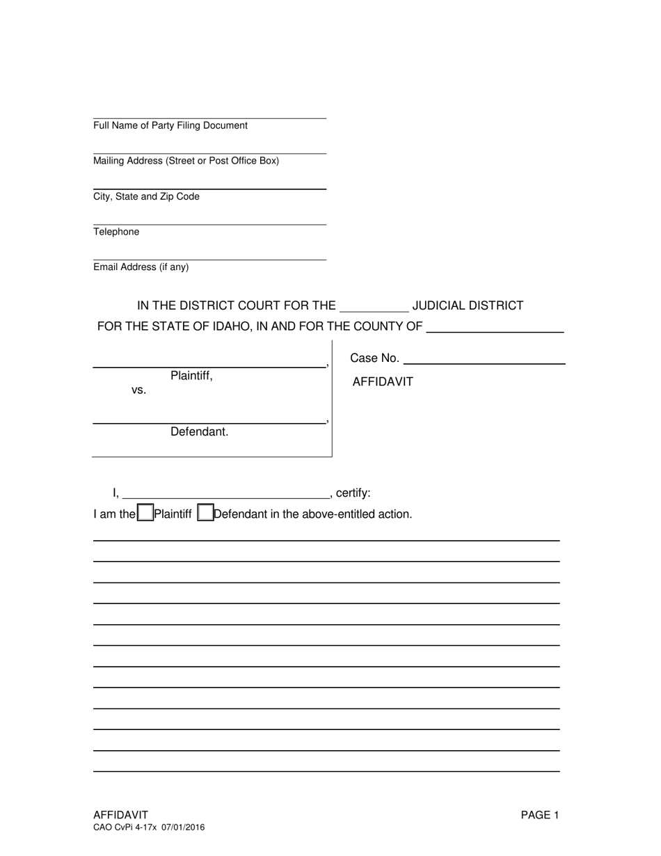Form CAO CvPi4-17X Affidavit - Idaho, Page 1