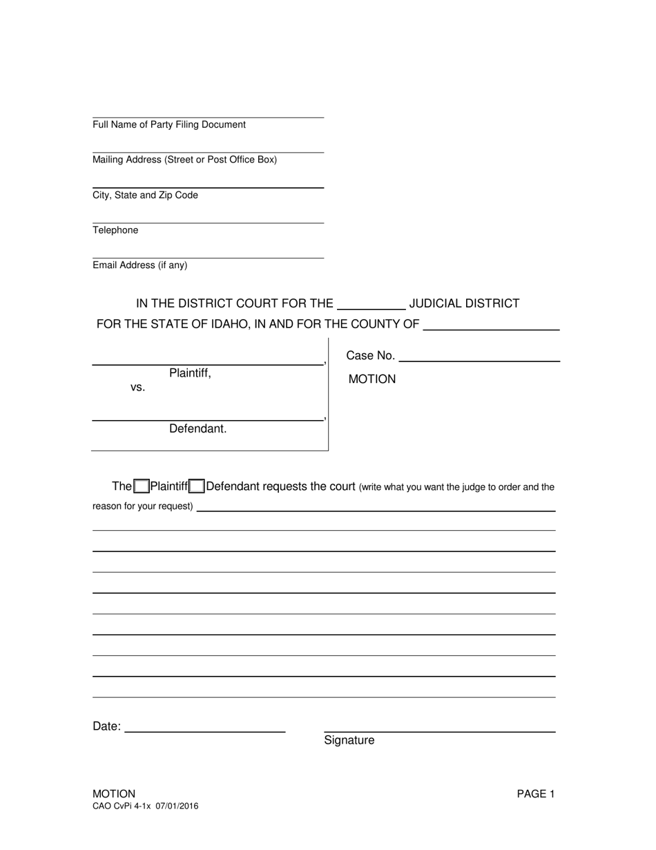 Form CAO CvPi4-1X Generic Motion - Idaho, Page 1