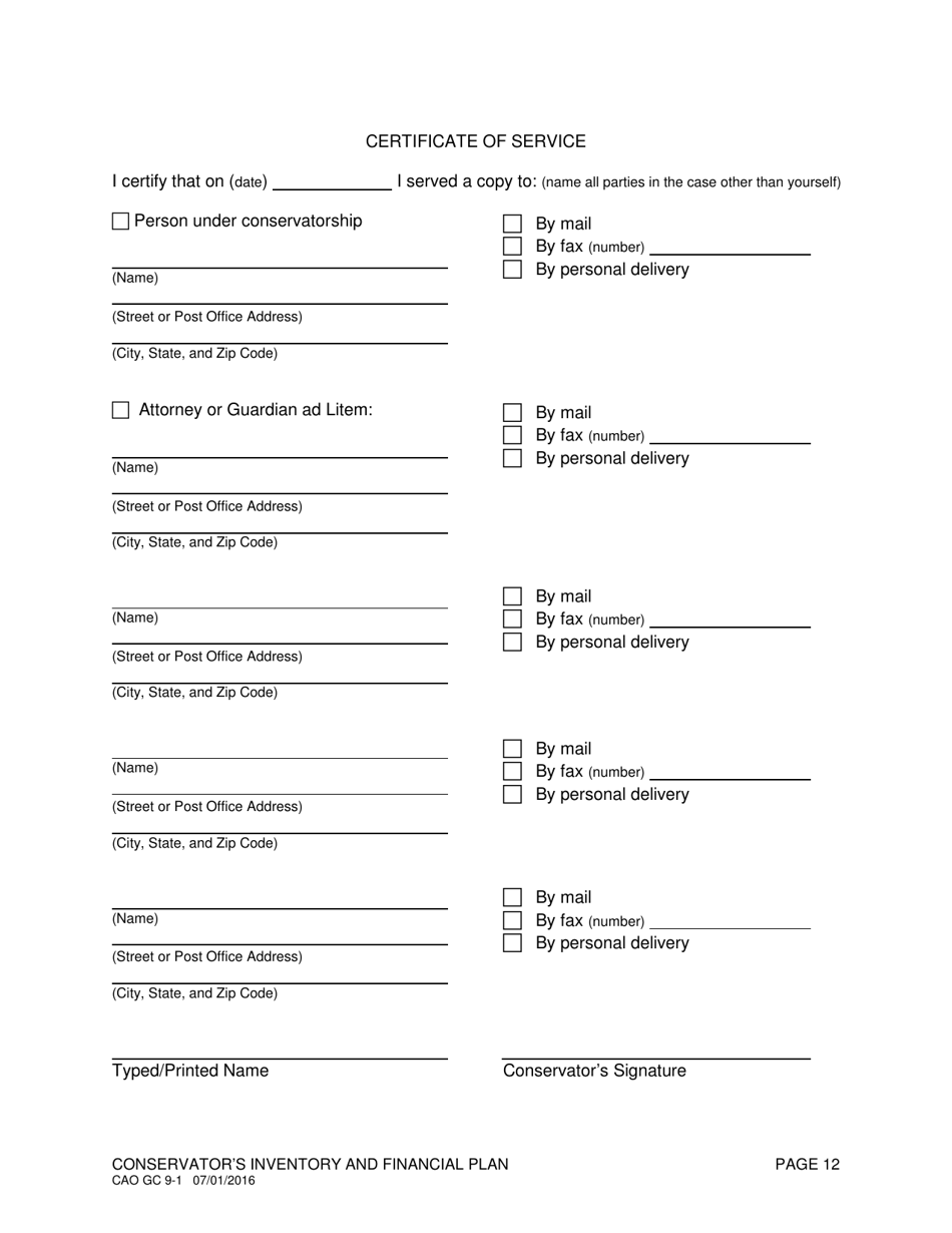 Form CAO GC9-1 Conservators Inventory and Financial Plan - Idaho, Page 12