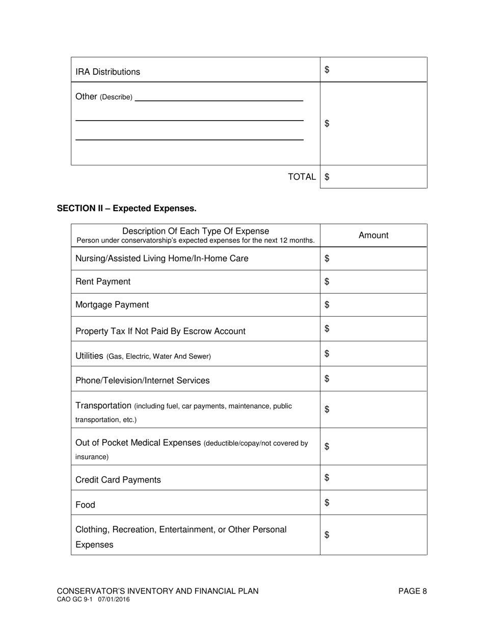Form CAO GC9-1 Conservators Inventory and Financial Plan - Idaho, Page 8