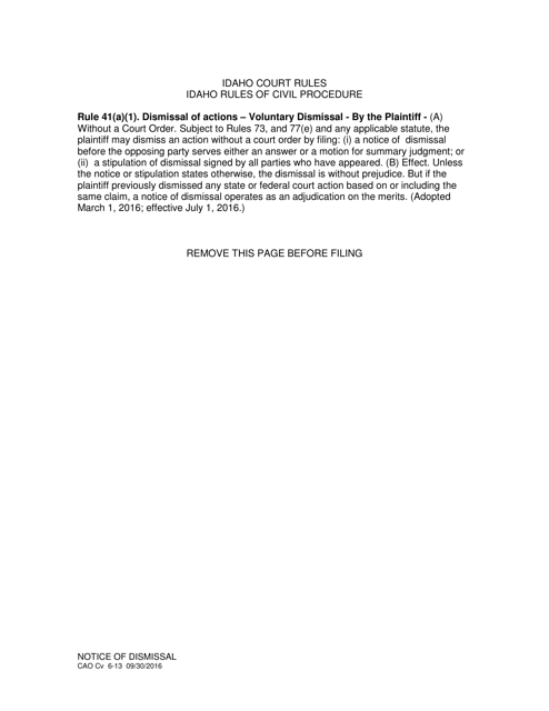 Form CAO Cv6-13 Notice of Dismissal - Idaho