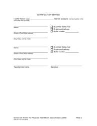Form CAO Cv4-13 &quot;Notice of Intent to Produce Testimony and Cross Examine Witnesses&quot; - Idaho, Page 2